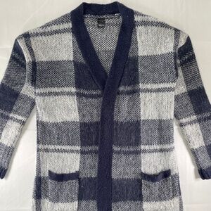 Madison Lilly Long Open‑Front Navy Blue/White Cardigan Sweater – Size L